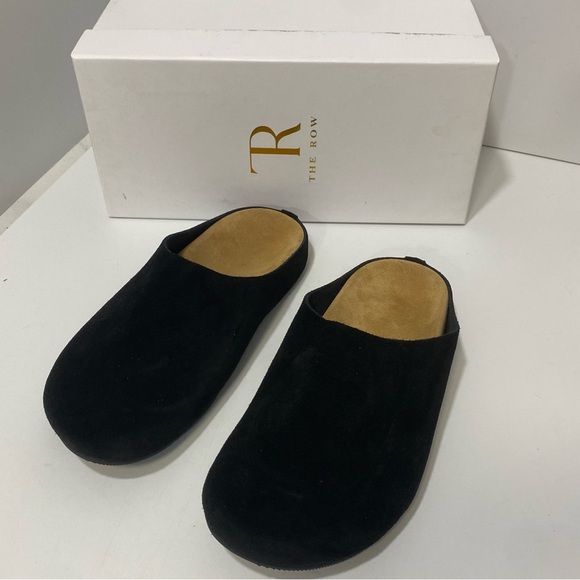 The Row Black Suede Slippers